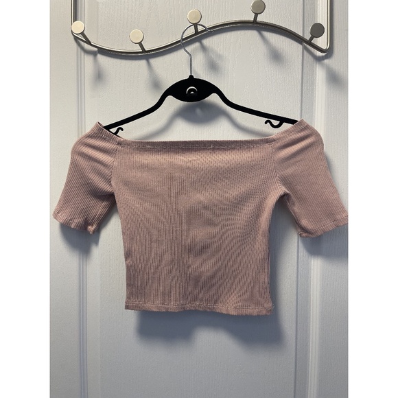Pink Ribbed Off The Shoulder Top - Picture 2 of 2